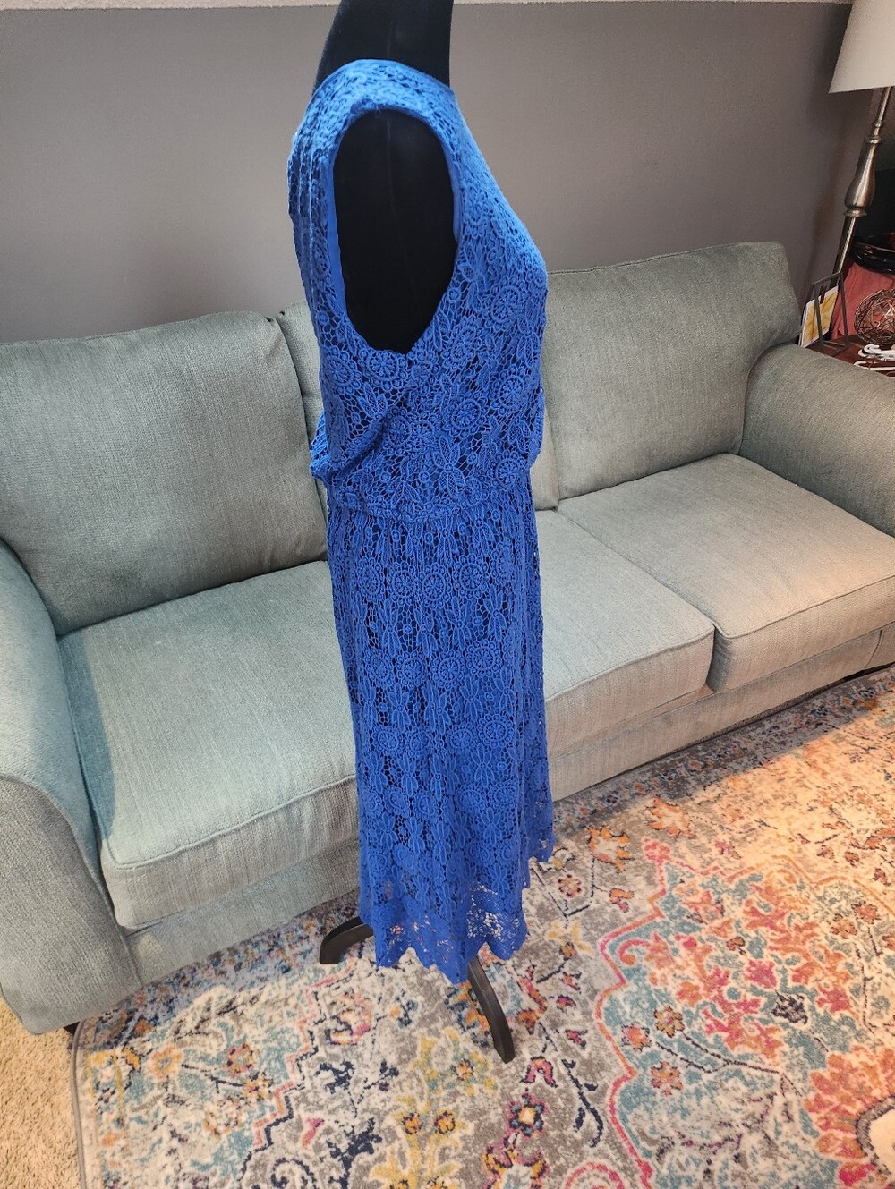 Lands End Blue Lace Sleeveless Midi Dress - Elegant Size 12 - Picture 5 of 10